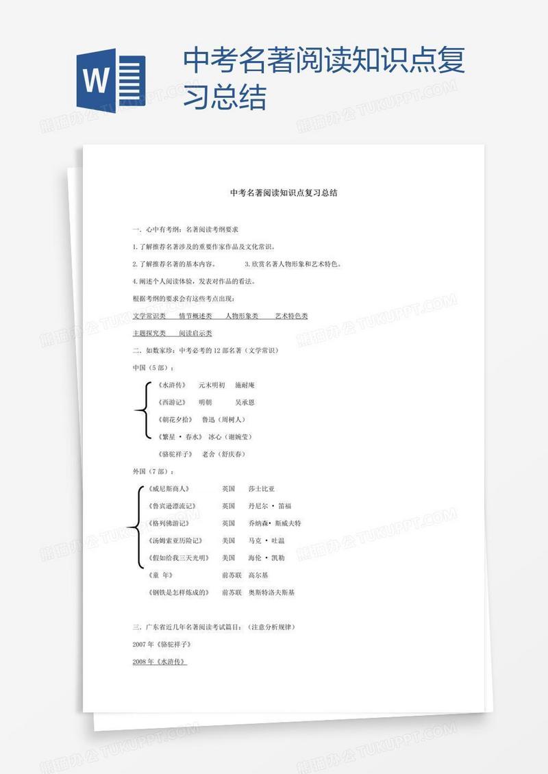 中考名著阅读知识点复习总结 