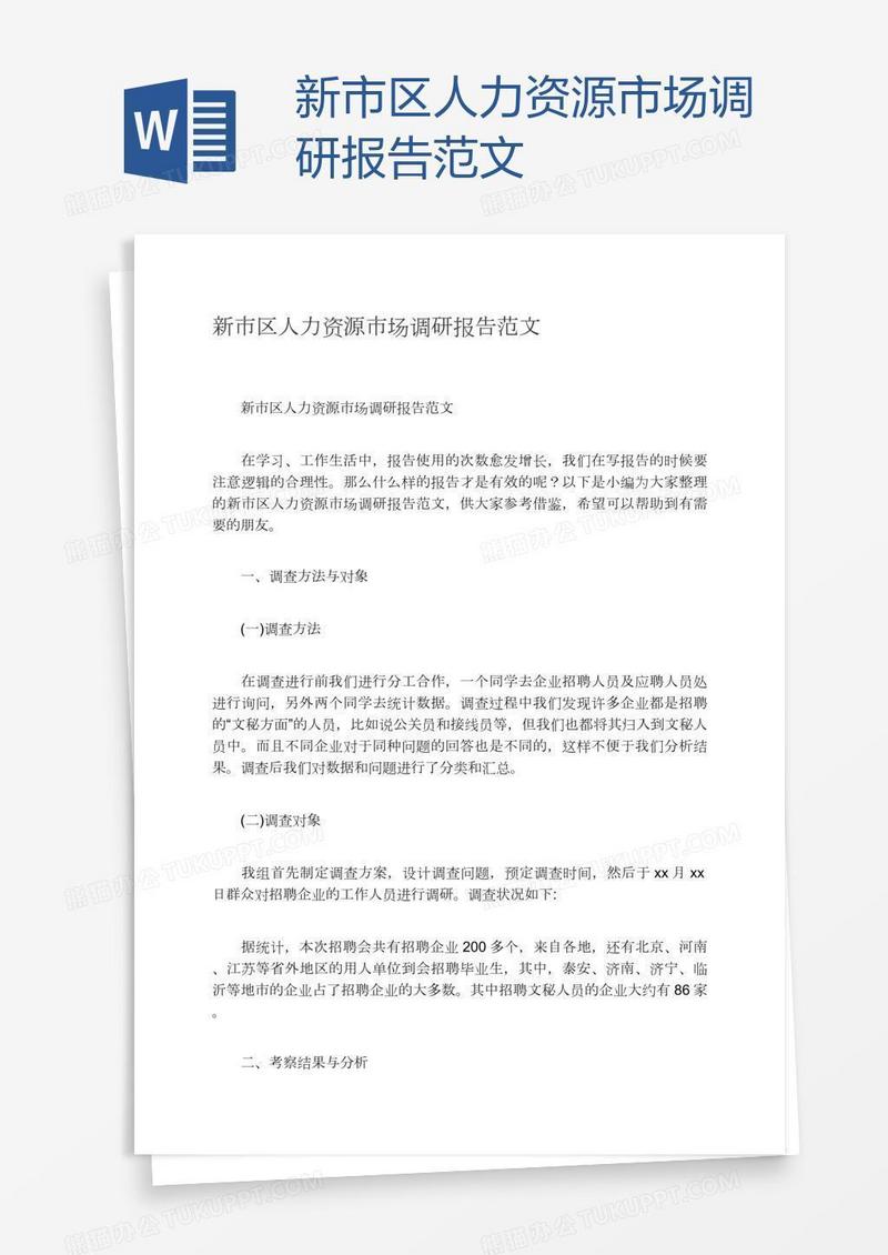 新市区人力资源市场调研报告范文