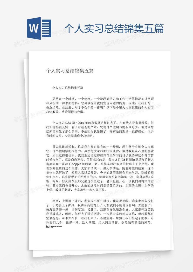 个人实习总结锦集五篇