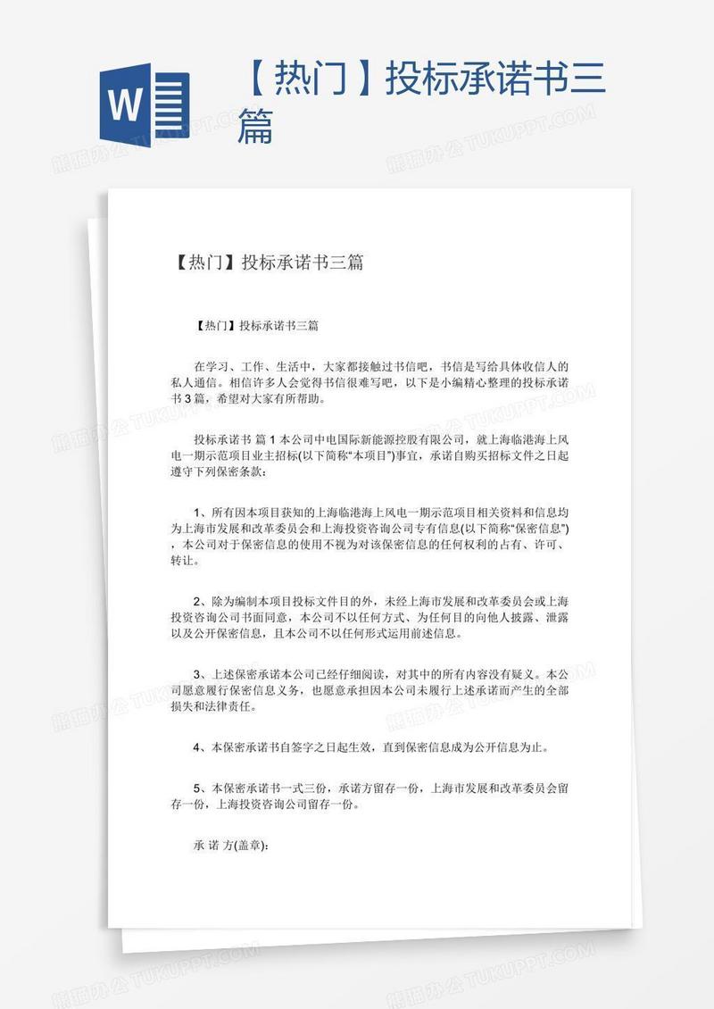 【热门】投标承诺书三篇