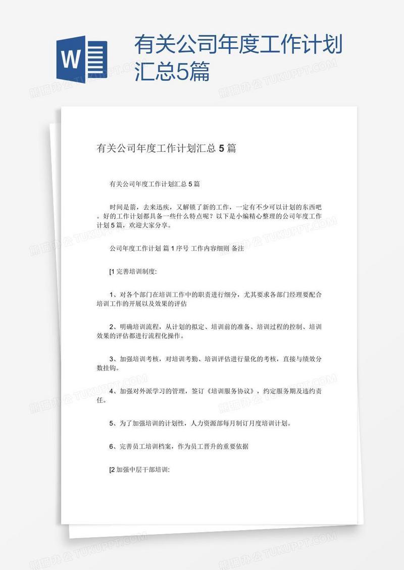 有关公司年度工作计划汇总5篇