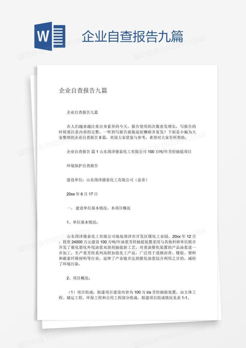 企业自查报告九篇