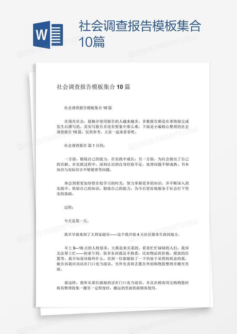 社会调查报告模板集合10篇