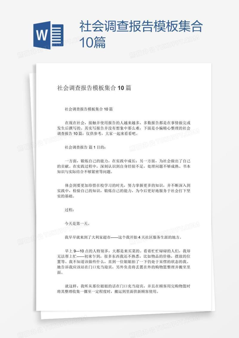 社会调查报告模板集合10篇