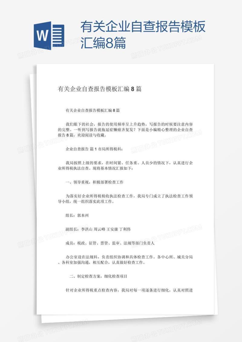 有关企业自查报告模板汇编8篇