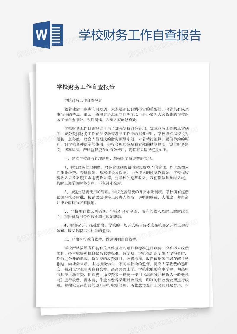 学校财务工作自查报告