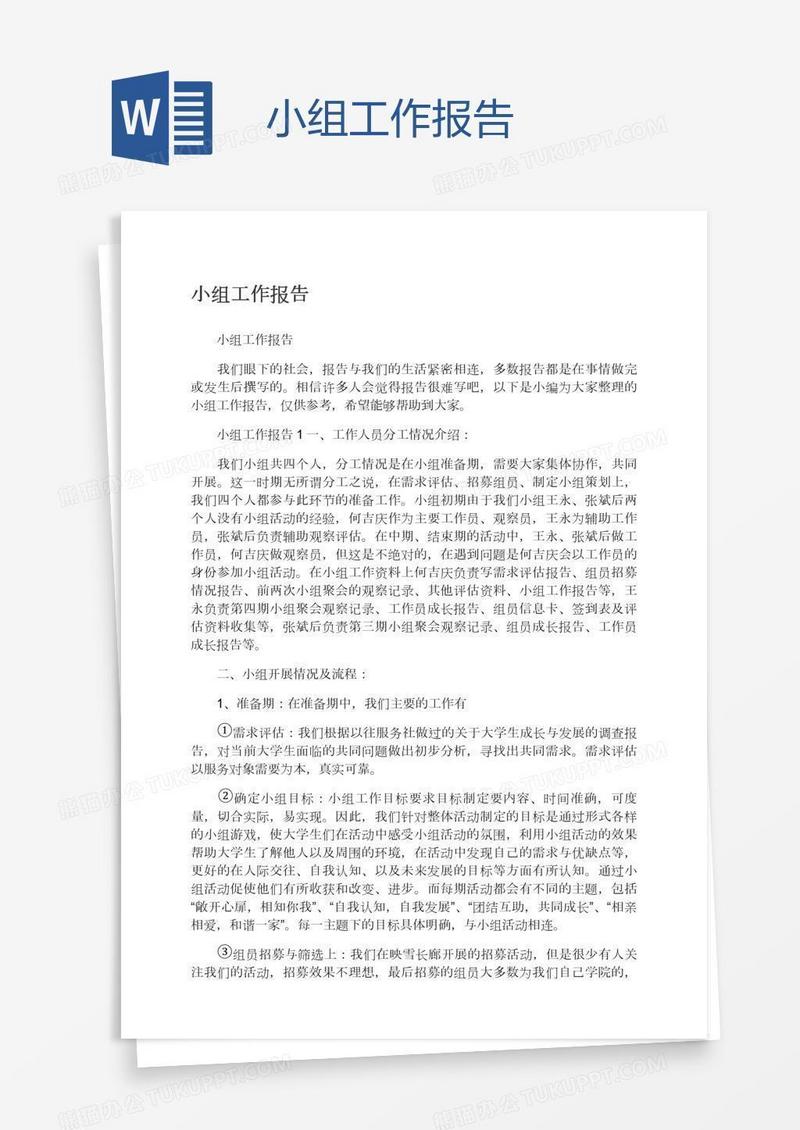 小组工作报告