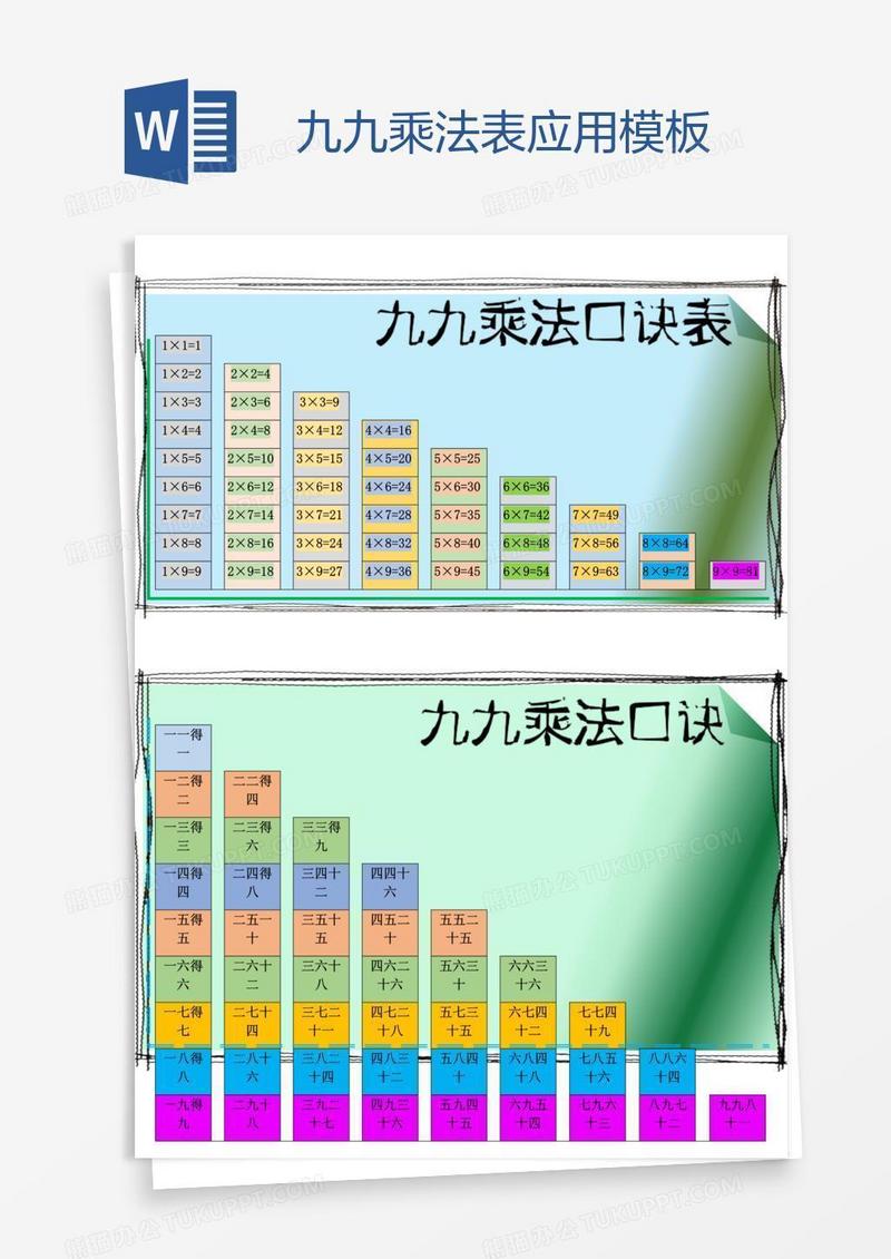 九九乘法表应用模板