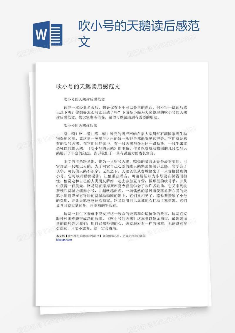 吹小号的天鹅读后感范文