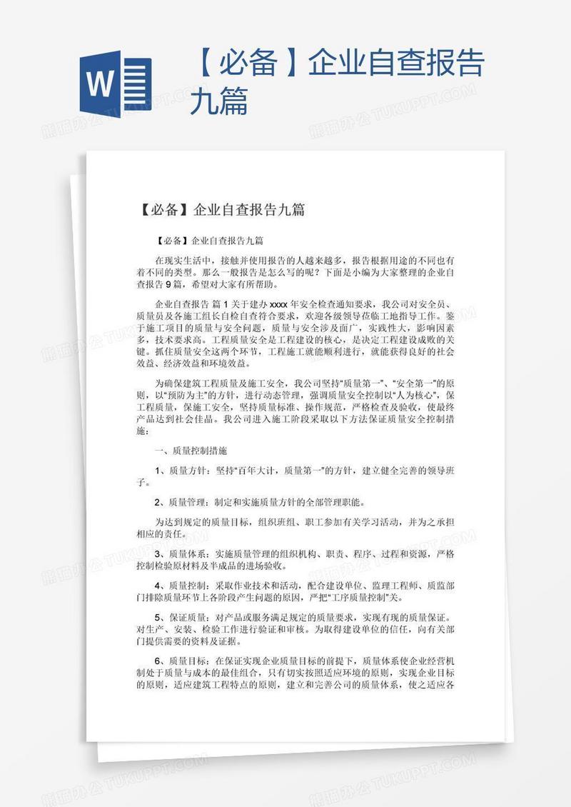 【必备】企业自查报告九篇