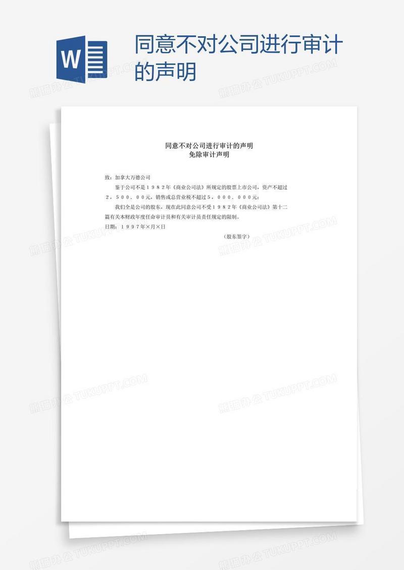 同意不对公司进行审计的声明