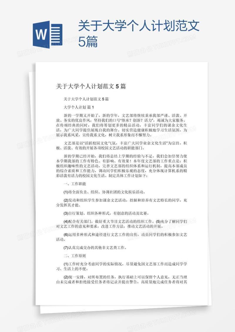 关于大学个人计划范文5篇