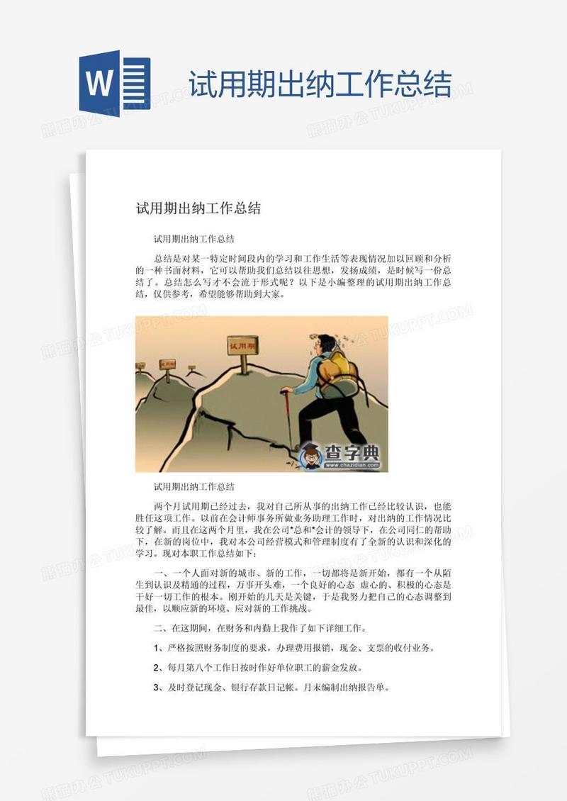试用期出纳工作总结