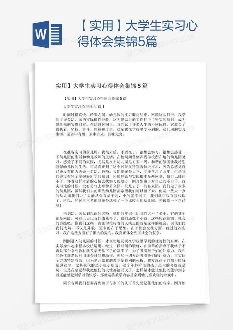 【实用】大学生实习心得体会集锦5篇