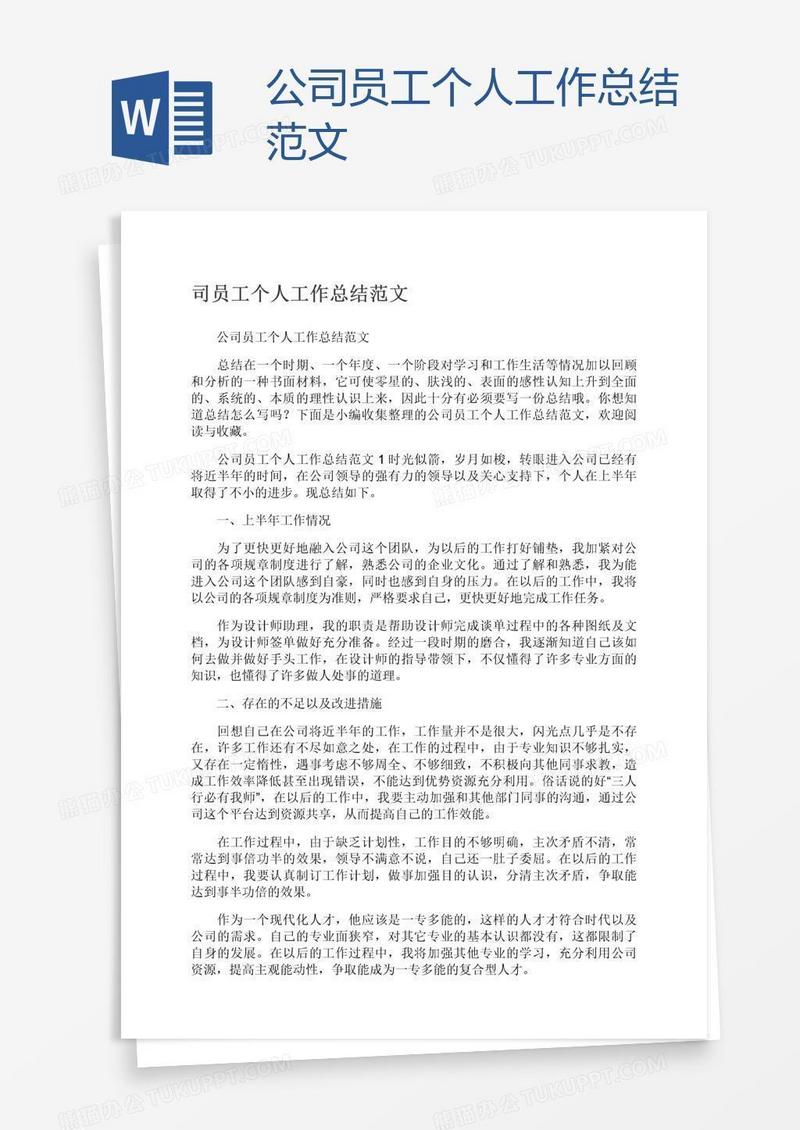 公司员工个人工作总结范文