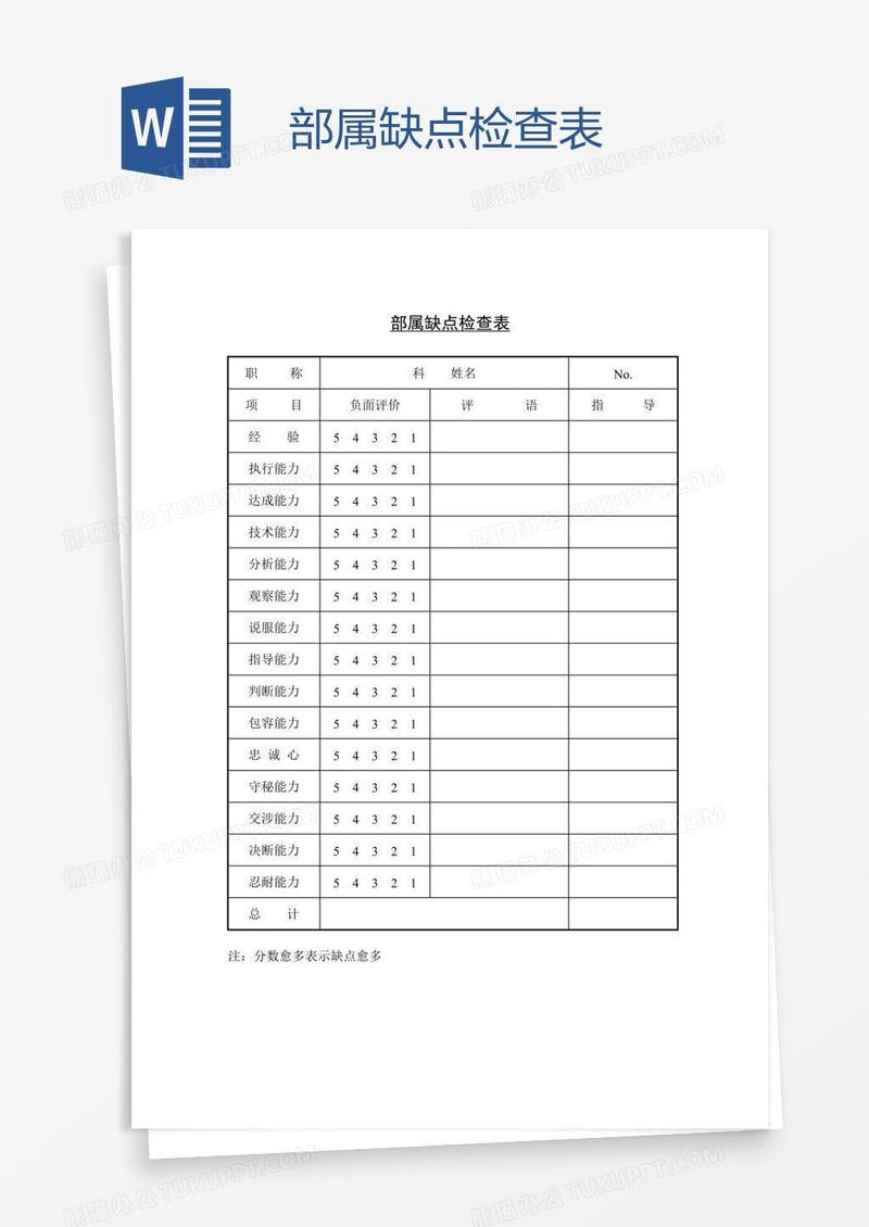 部属缺点检查表