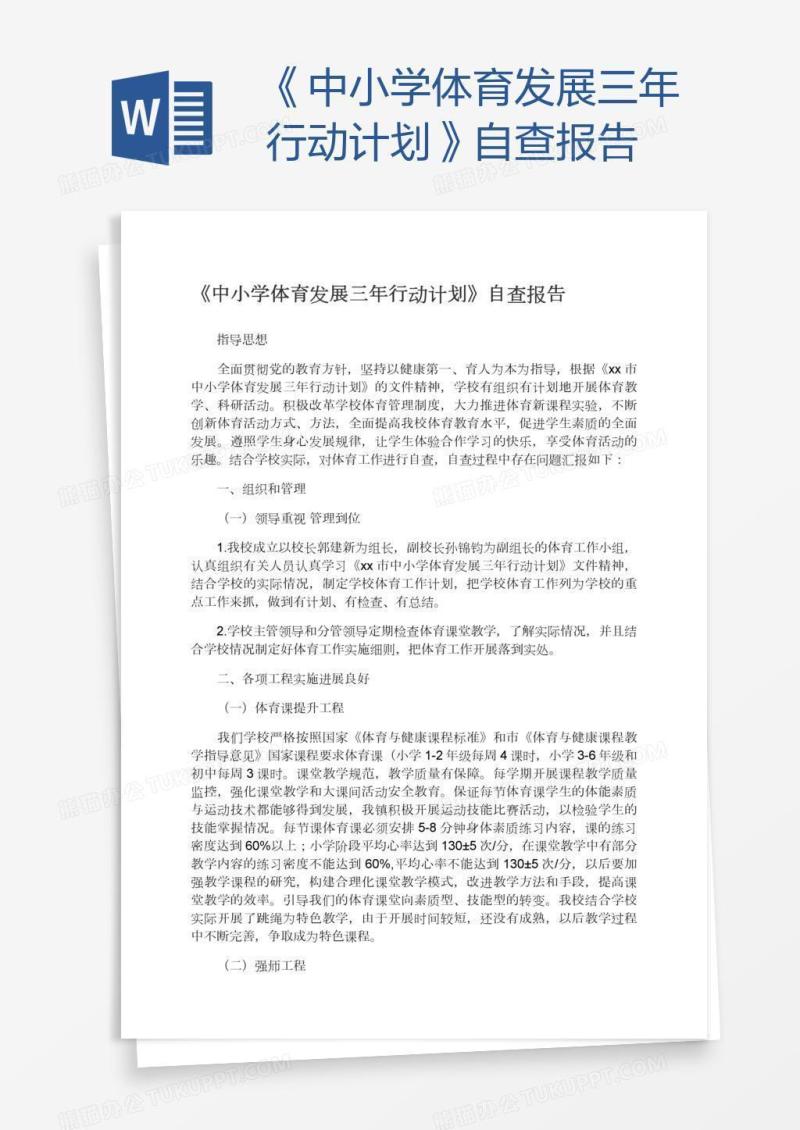 《中小学体育发展三年行动计划》自查报告