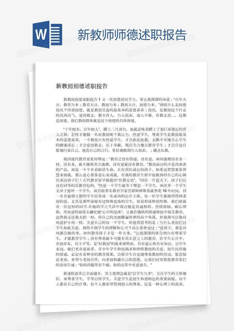 新教师师德述职报告