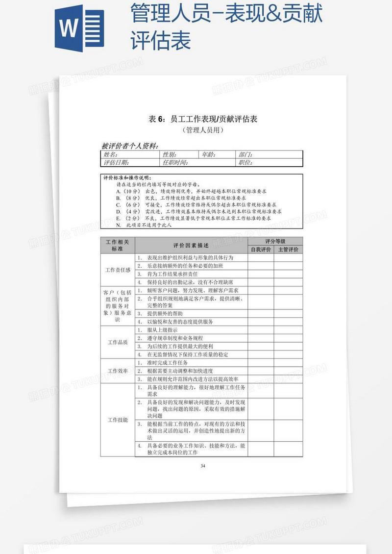 管理人员-表现&贡献评估表