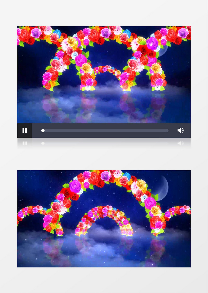 幸福花拱门夜色星空弯月流云浪漫有音乐背景视频素材