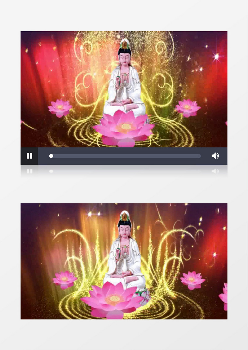 高清金光闪烁观世音菩萨莲花浮动背景视频素材（有音乐）