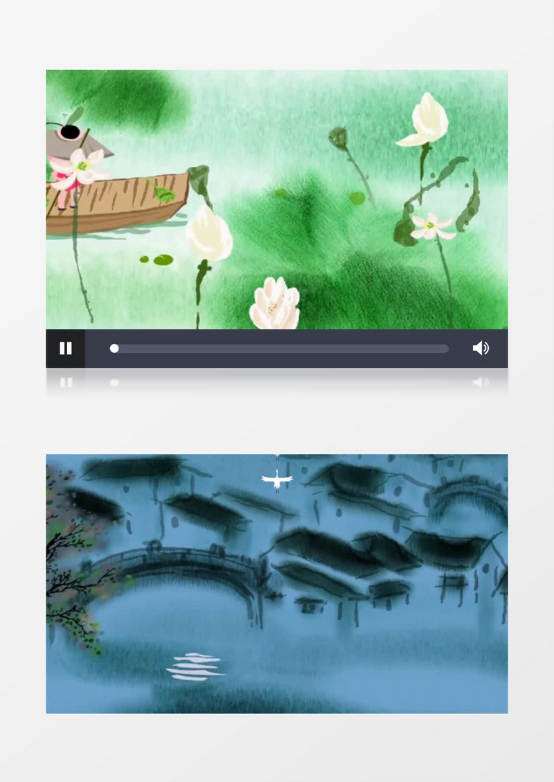 古风卡通唐诗古诗配乐LED背景视频 (有音乐)