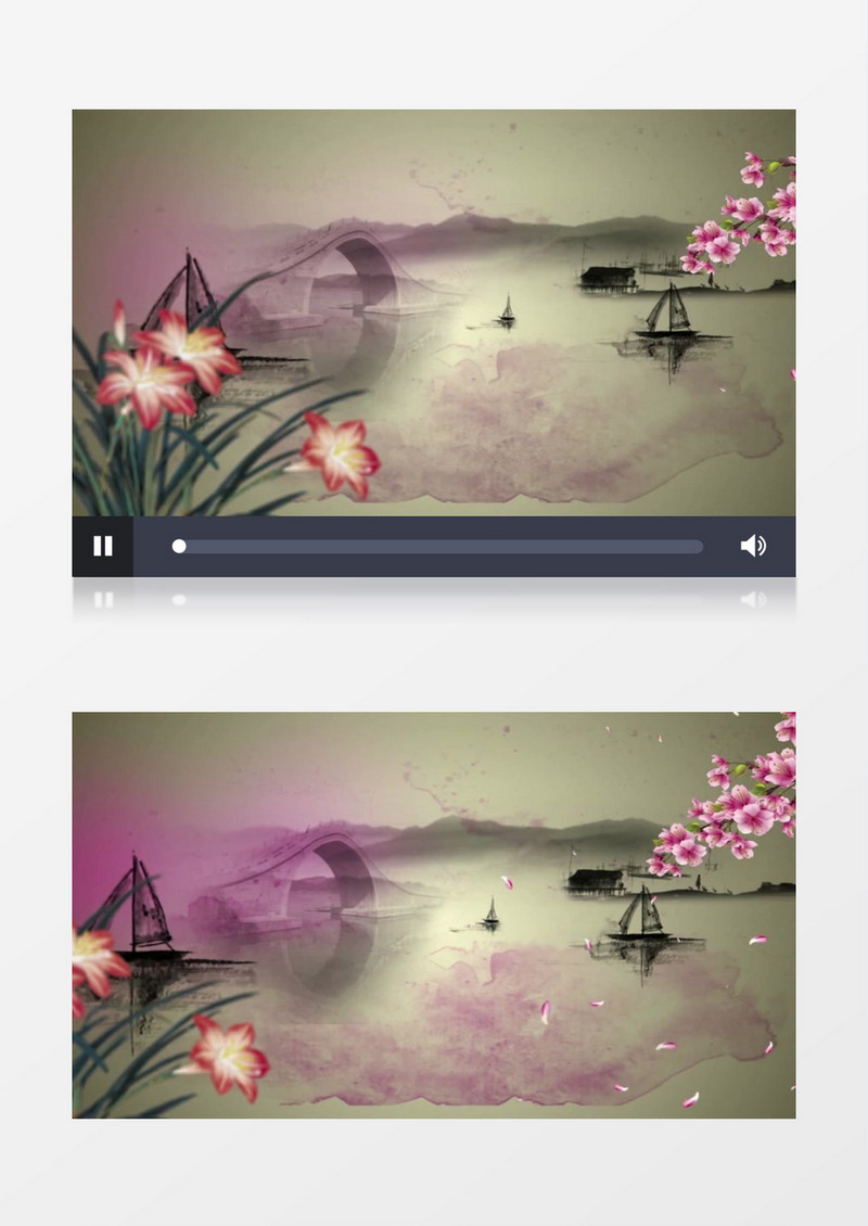 水墨桃花小桥流背景视频（有音乐）