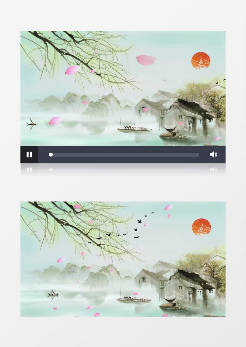 唯美春日水乡中国风水墨画背景ae模板