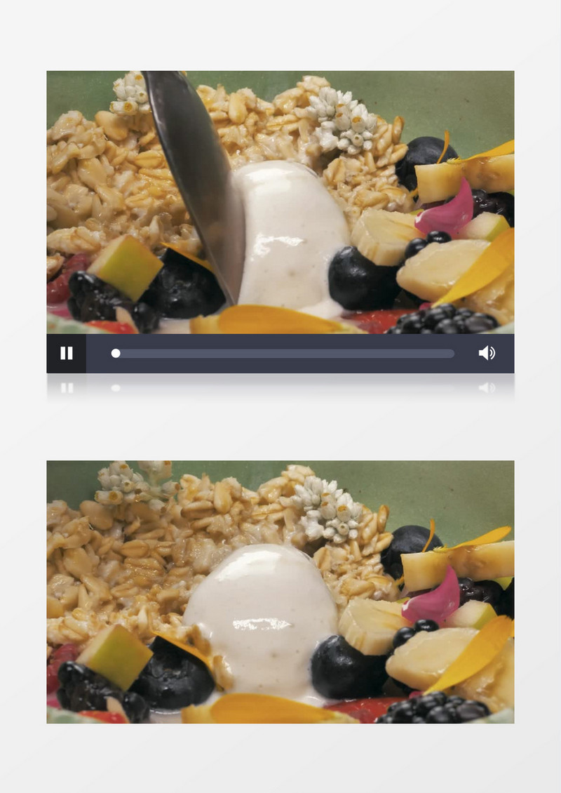 用勺子挖燕麦水果酸奶实拍视频素材