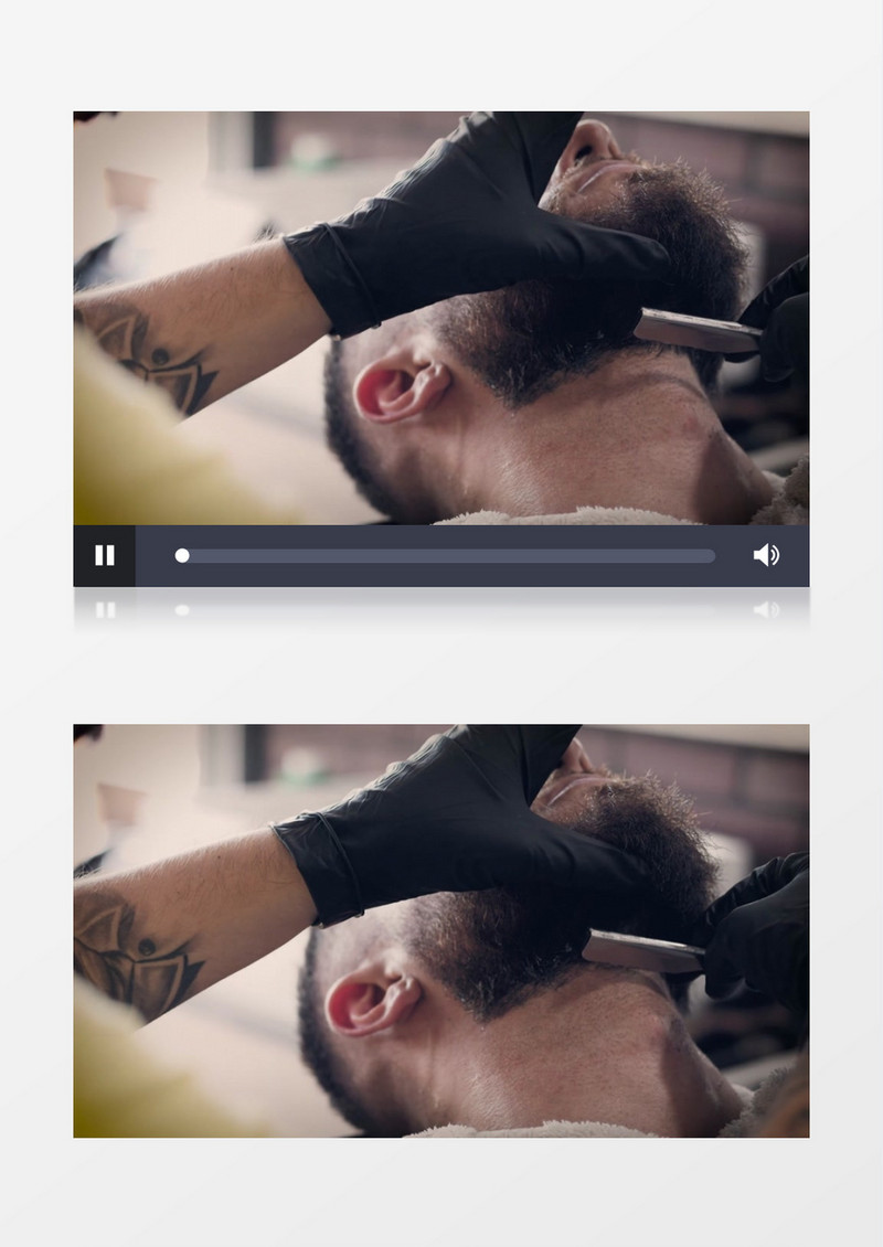 高清拍摄理发师给客人剃胡子实拍视频素材