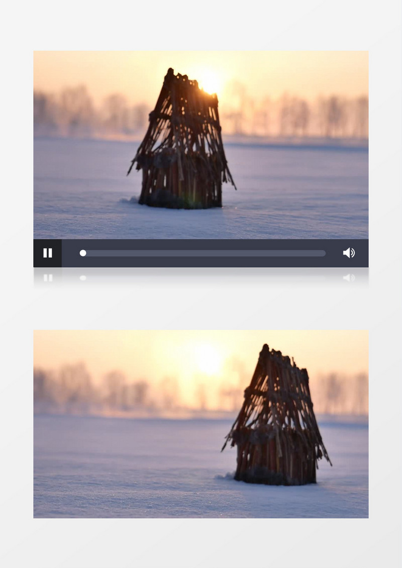 夕阳西下雪地木屋唯美风景视频