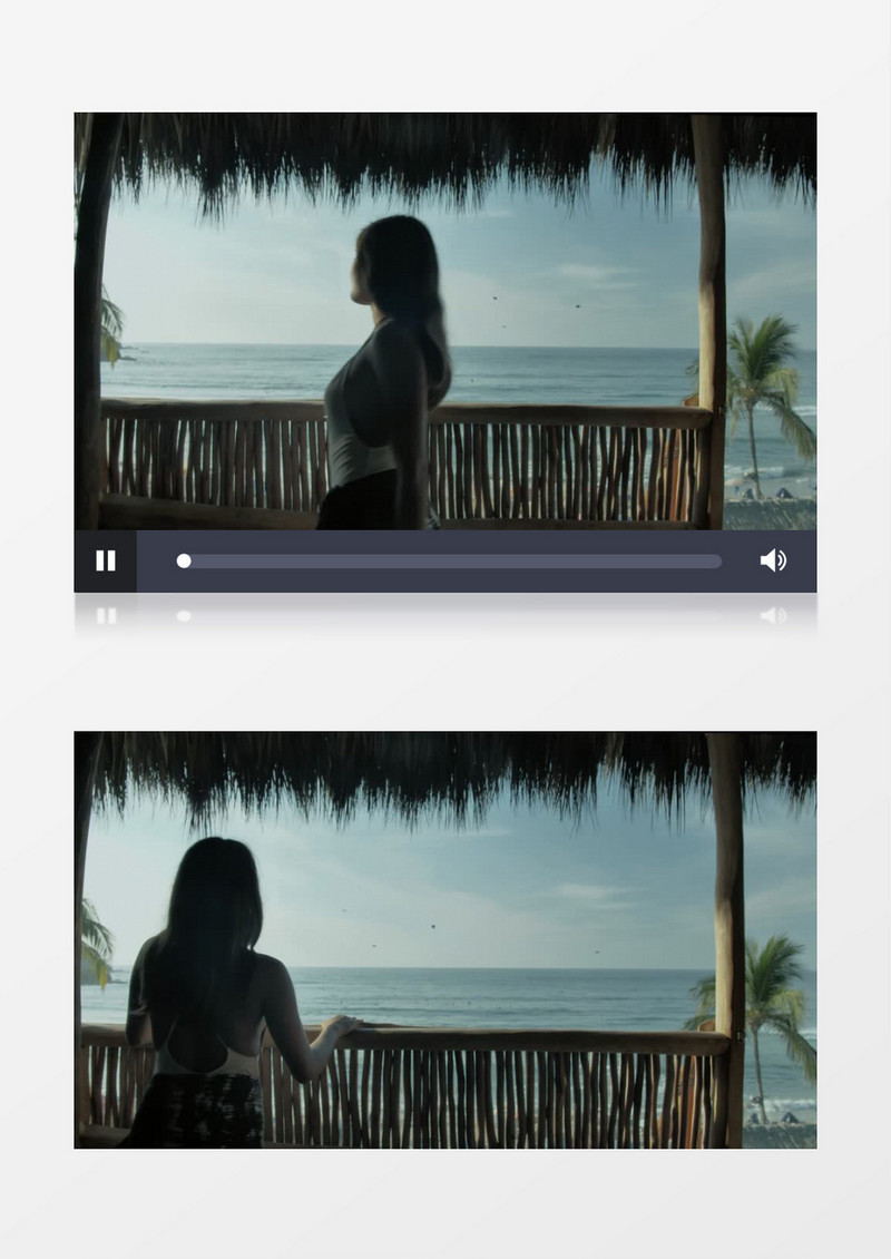 在海边凉亭看海的时尚美女实拍视频素材