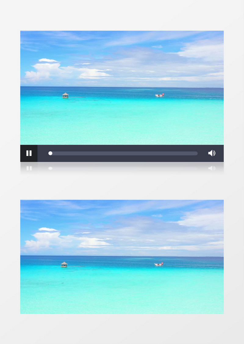 水飞机漂浮在蓝绿色海洋上实拍视频