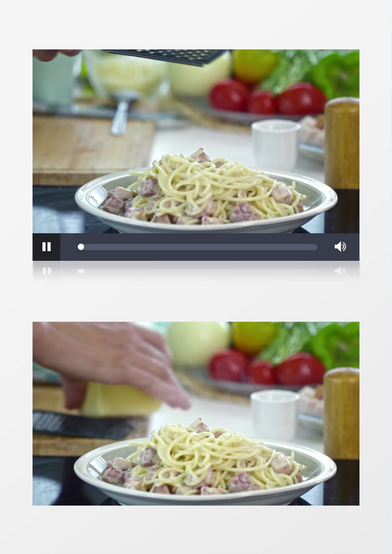 往盘子里放做好的牛肉面实拍视频素材