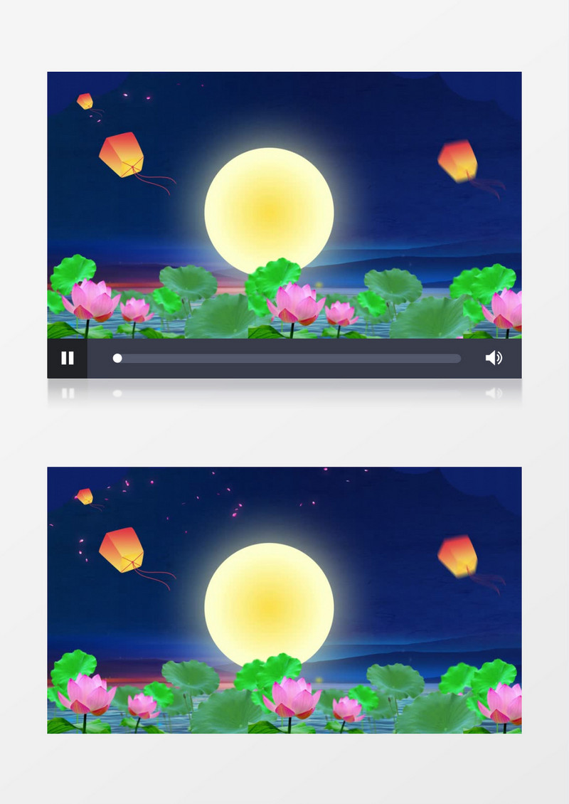 蓝色荷花皓月当空背景视频