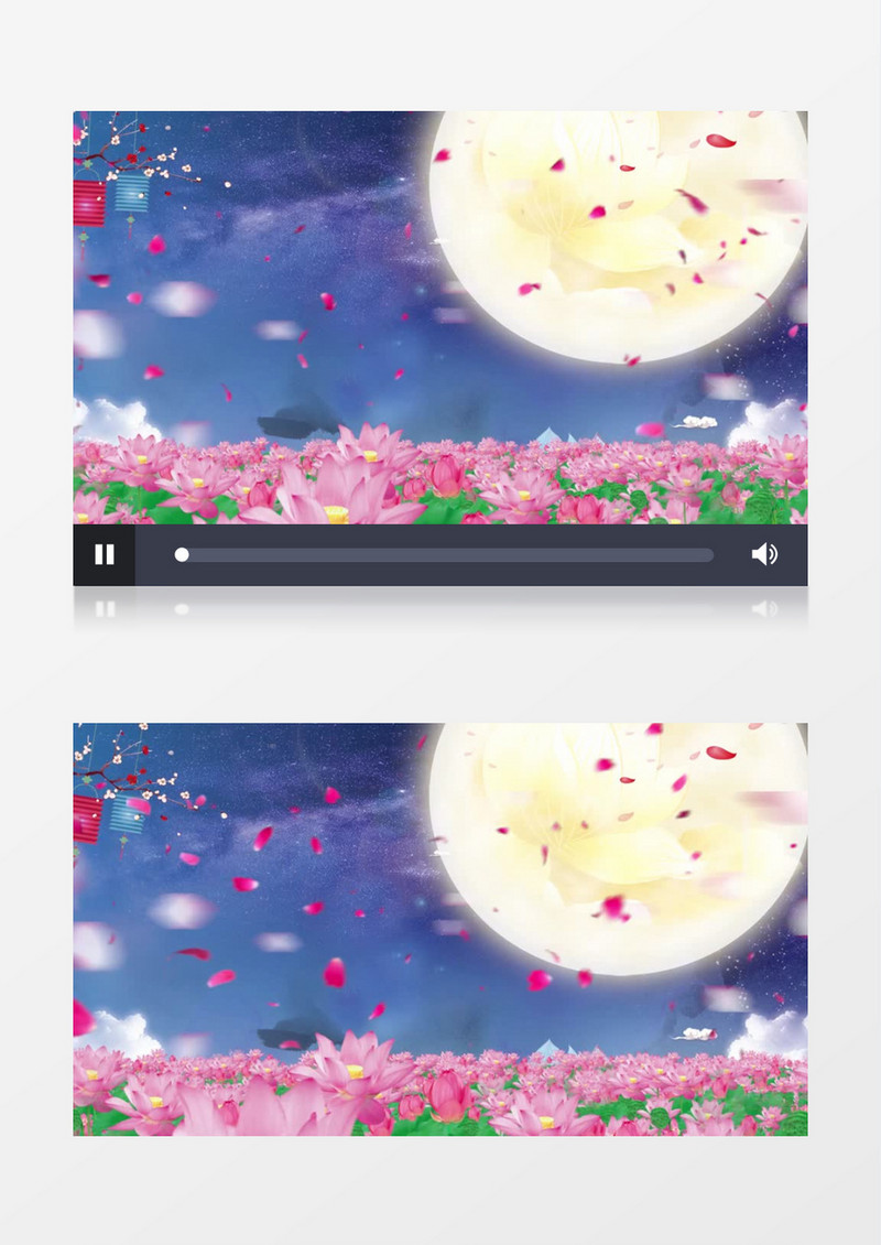 夜晚明月下花瓣飘落唯美背景视频
