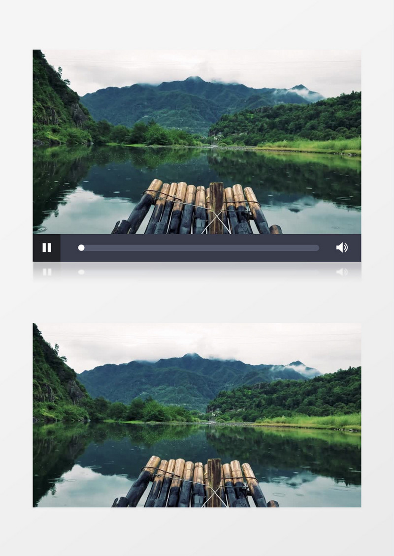 青山绿水江南水乡竹筏行驶在江面上实拍视频素材