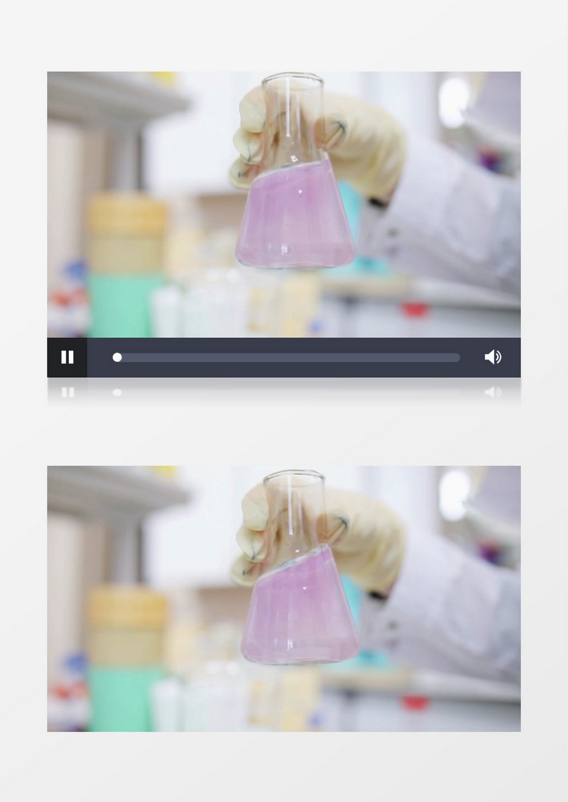 晃动后烧杯中的液体从白色变成了粉色实拍视频素材