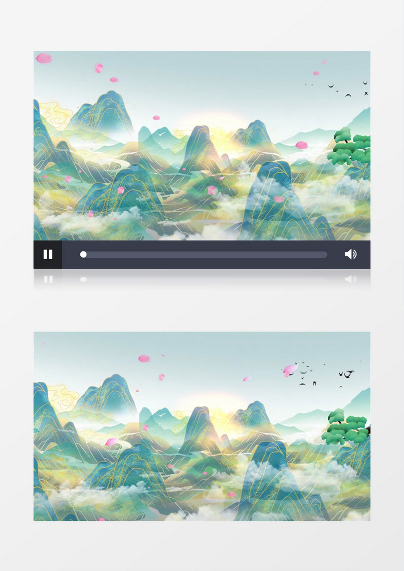 中国风国潮鎏金风山水背景视频