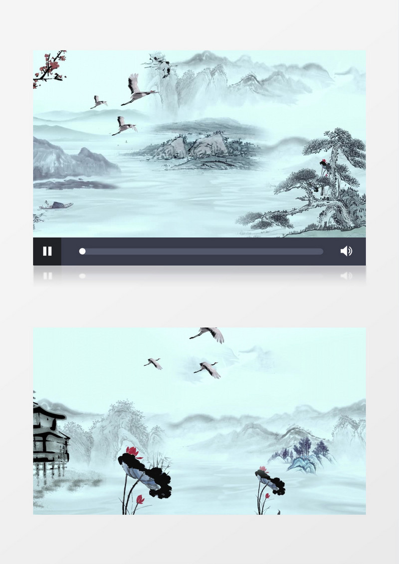 大气古风水墨山水画背景视频素材