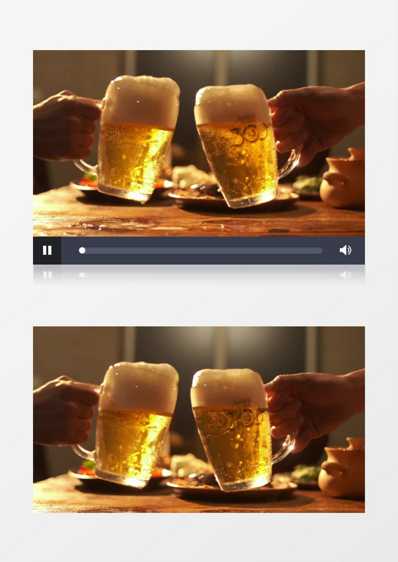 两个人端着两杯啤酒碰杯实拍视频素材