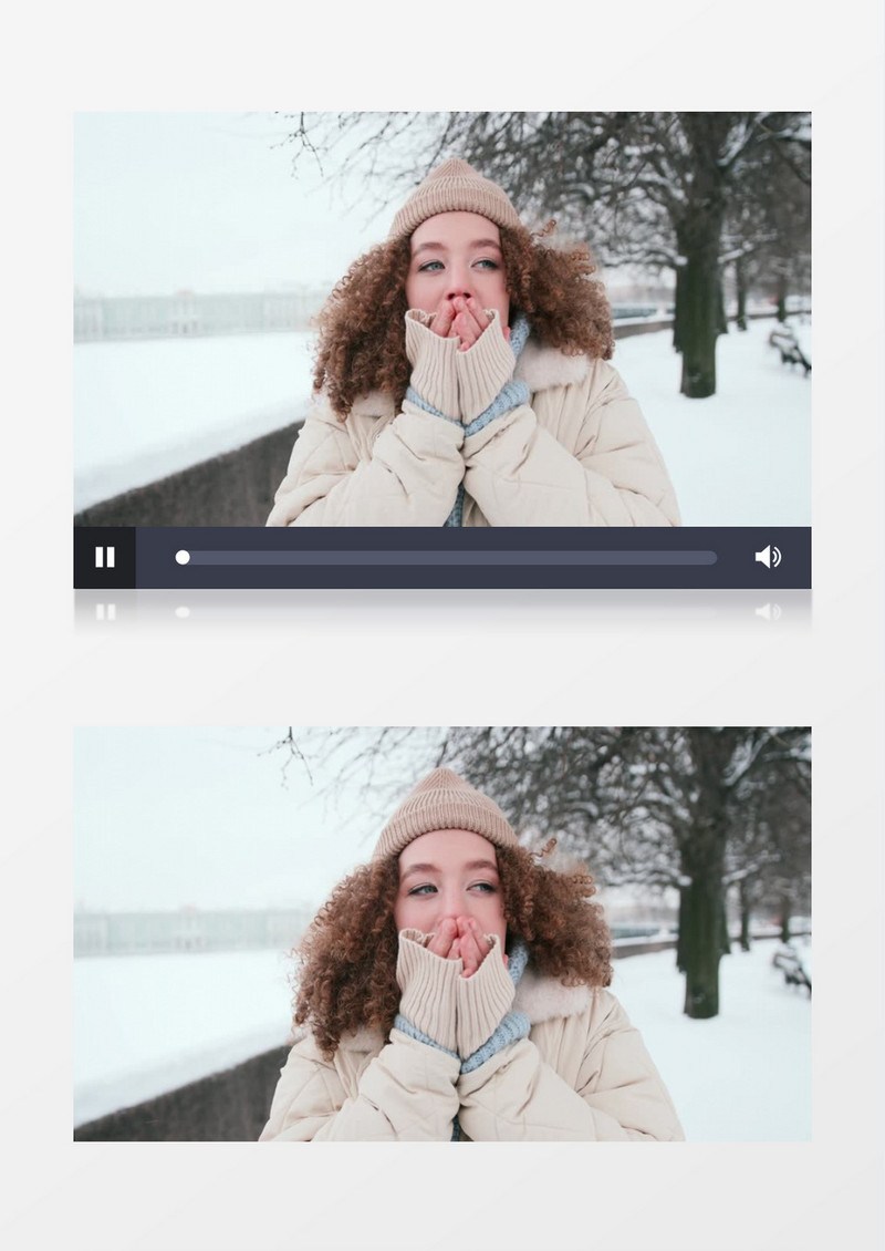 女人给手哈气看雪景实拍视频素材