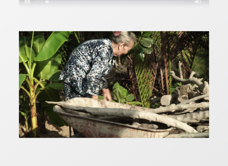 老奶奶在捡木柴实拍视频素材