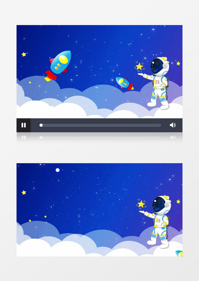 高清蓝色边框背景卡通火箭宇宙背景视频