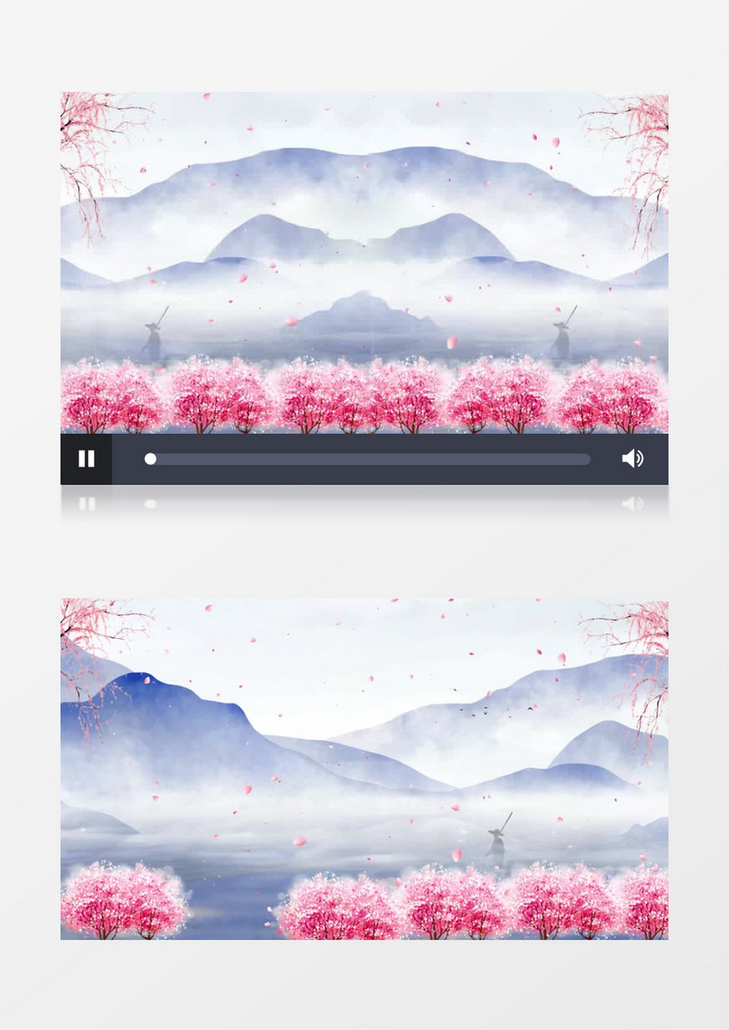 唯美浪漫粉色水墨中国风山水背景