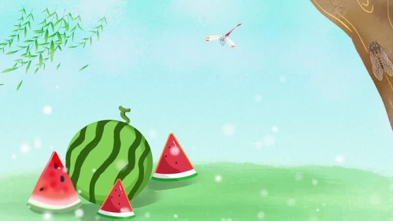 夏日西瓜柳叶蜻蜓草坪避暑视频背景模板下载_视频背景_图客巴巴