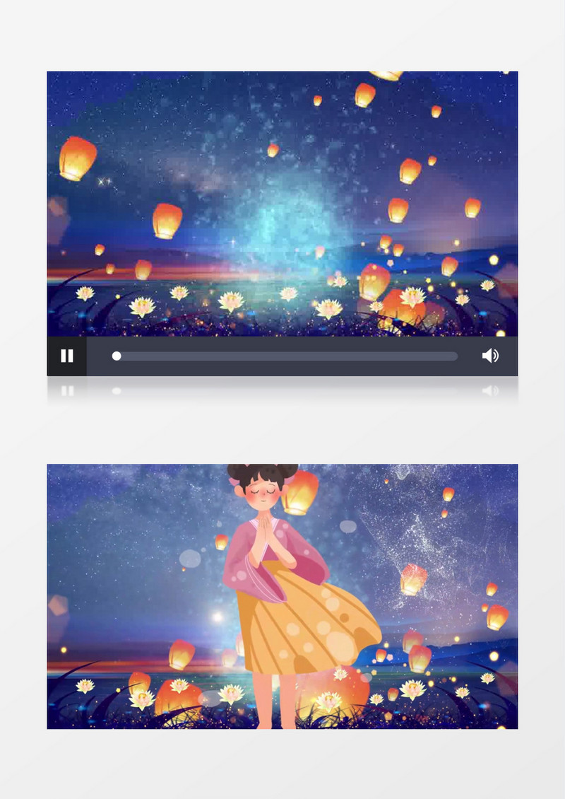 清新少女祈福中元节背景视频