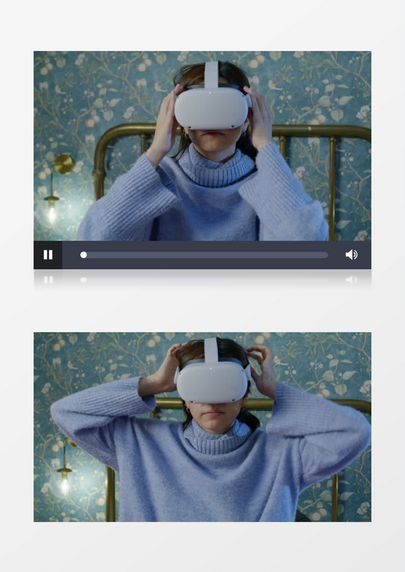 美女慢慢的戴上VR眼镜实拍视频素材