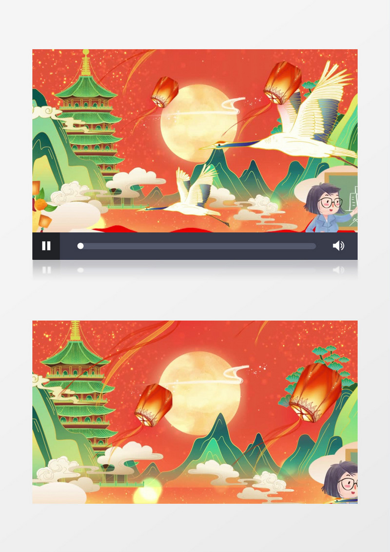 红色国潮风中秋节教师节背景视频