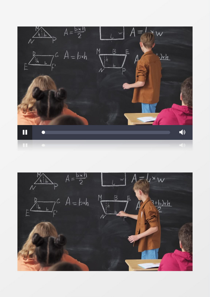 学生在黑板上给同学们讲解几何题目实拍视频素材